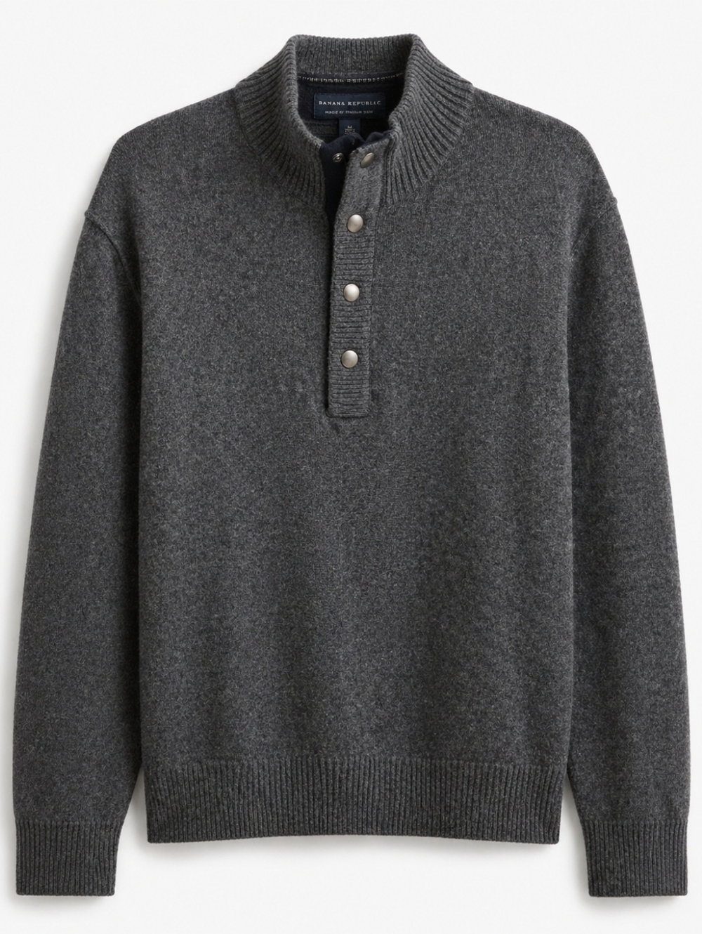 Banana Republic Italian Yarn Gray LMerino  Mock Neck Snap Button Sweater Men’s M